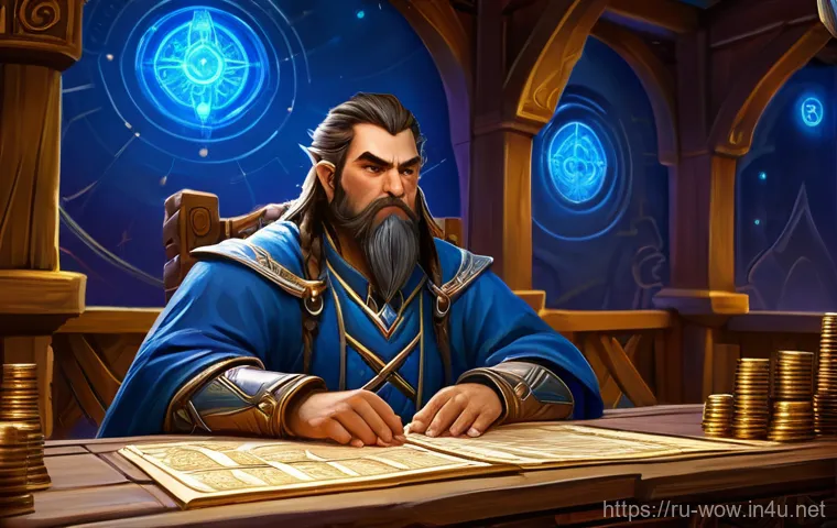 월드 오브 워크래프트 와우토큰 시세 변동 분석 - **Prompt:** A bustling, lively scene at the World of Warcraft Auction House, filled with various pla...