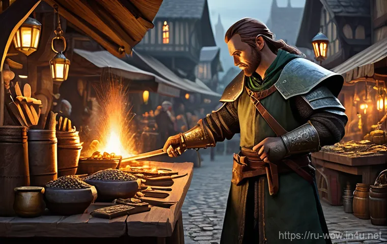 월드 오브 워크래프트 전문 기술별 수익성 분석 - **Prompt:** A vibrant and dynamic high-fantasy digital painting showcasing a Dwarf Miner actively ex...
