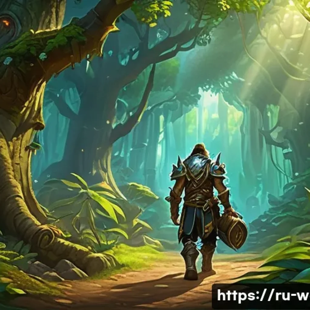 월드 오브 워크래프트 금화 벌기 팁 - A detailed fantasy scene showing a skilled World of Warcraft character gathering resources in a lush...
