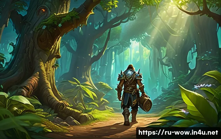 월드 오브 워크래프트 금화 벌기 팁 - A detailed fantasy scene showing a skilled World of Warcraft character gathering resources in a lush...